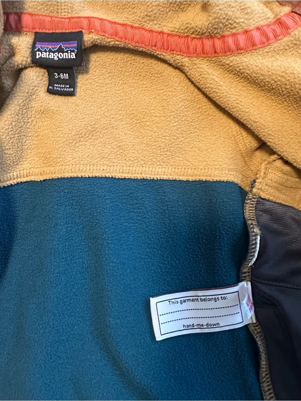 Patagonia Kids Colorblock Fleece Jacket w/ Hood - Mustard, Blue & Orange 3-6M